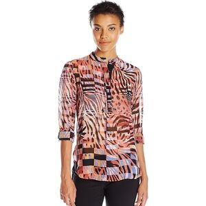 Anne Klein Mauve Blue Multi Animal Blouse